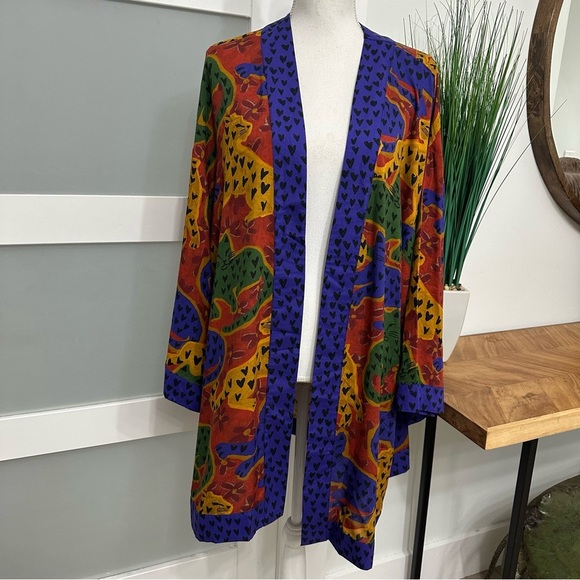 Farm Rio Cat Leopard And Heart Print Kimono Colorful OSFM Made India UNIQUE NWT - Picture 1 of 9